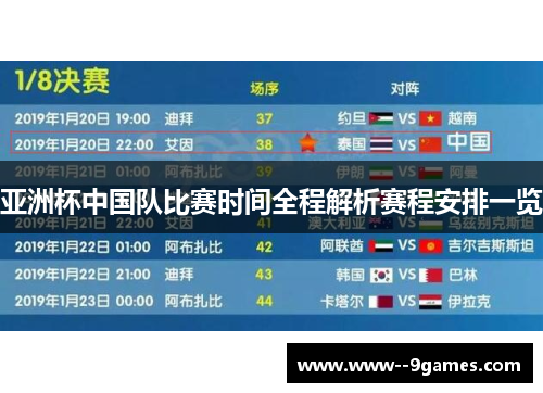 亚洲杯中国队比赛时间全程解析赛程安排一览