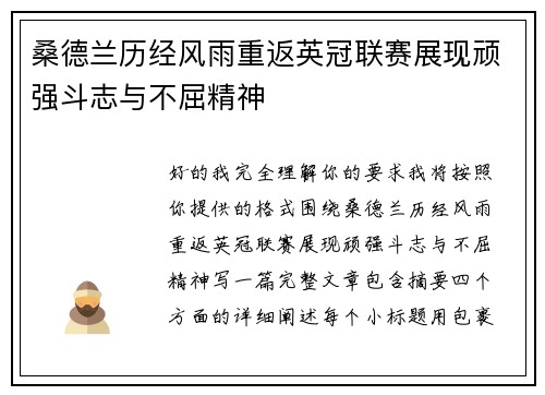 桑德兰历经风雨重返英冠联赛展现顽强斗志与不屈精神 桑德兰历经风雨重返英冠联赛展现顽强斗志与不屈精神