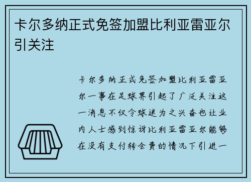 卡尔多纳正式免签加盟比利亚雷亚尔引关注 卡尔多纳正式免签加盟比利亚雷亚尔引关注